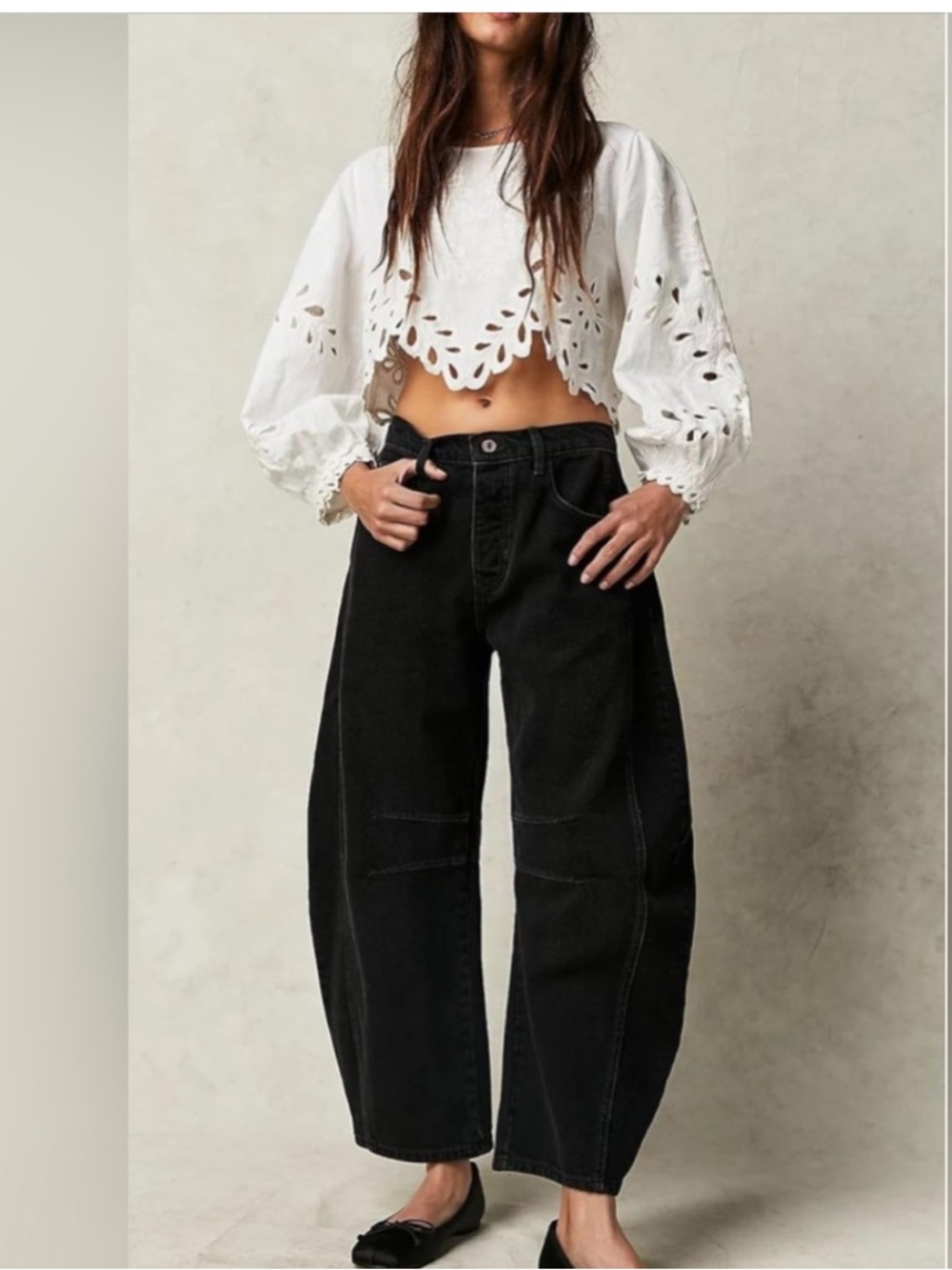 #1141 🖤 Mid-Rise Wide Leg Black Barrel Jeans